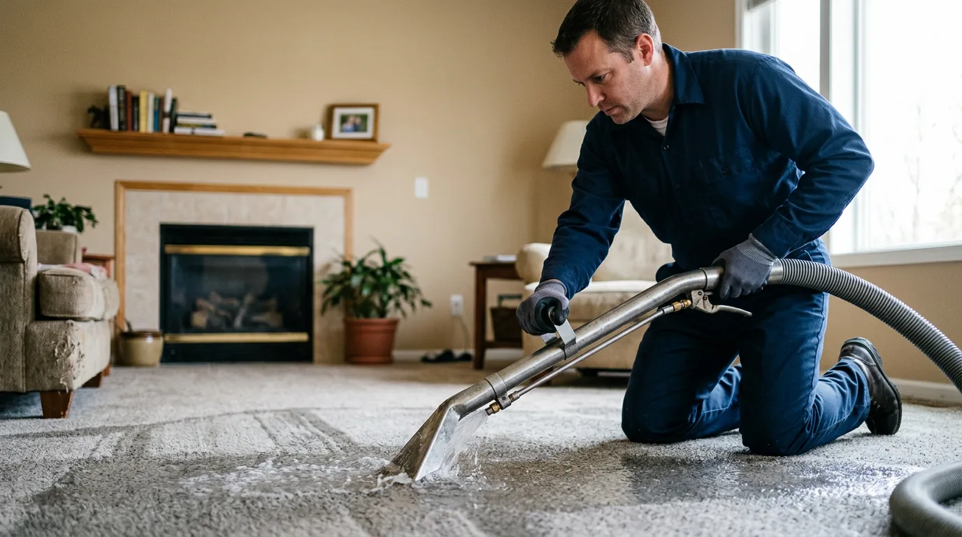 Water damage restoration technician working near Houston, AR